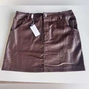 Astr Chocolate Faux Leather Skirt